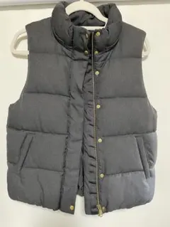 グレー キルティング ダウンベスト フード付き