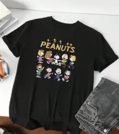 SNOOPY PEANUTS キャラクター Tシャツ ブラック