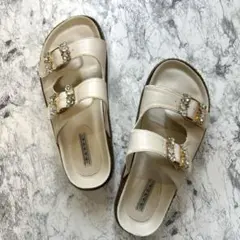 RANDA 厚底サンダル ビジュー ベージュ L