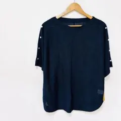 タグ付き【ベルーナ】シアー素材ニットプルオーバー　Mサイズ　紺ネイビー　透け感のサムネイル