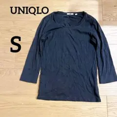 UNIQLO【S】ブラック 七分袖 Tシャツ 黒 シンプル シンプルコーデ