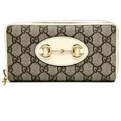 GUCCI ラウンドファスナー　ホースビット　PVCレザー GGマーモント　茶色