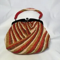 和装バッグ 優品 ビーズバッグ フォーマル 縞 幾何学 赤茶 ビーズ 和装小物