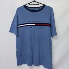 古着 TOMMY HILFIGER M ブルー Tシャツ フロントロゴ 90s