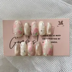 ネイルチップ　現品　バラ　フレンチガーリー　マグネット　リボンのサムネイル