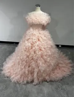 ピンク フリル ロングドレス