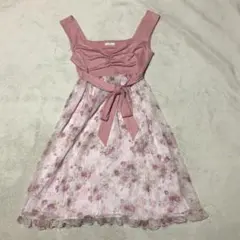 【匿名配送】レストローズ ピンクローズ柄ラメレースワンピース Mサイズ