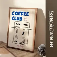フレームつき★ アート ポスター A4 コーヒークラブ 北欧 ミッドセンチュリー