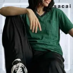 sacai VネックポケットTシャツ グリーン