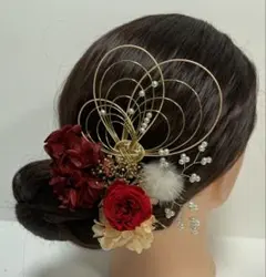 730.成人式　卒業式　水引髪飾り　プリザーブドフラワー