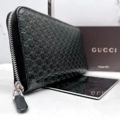 ◇極美品◇グッチ　長財布　マイクログッチシマレザー　ブラック　544473のサムネイル