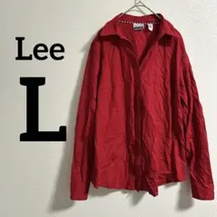 Lee リー 長袖シャツ Vネック レッド ブラウス【L】赤 長袖 開襟