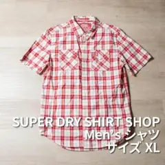 【中古】SUPER DRY 半袖シャツ XL 赤チェック