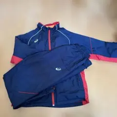 【値下げ】ASICS ウィンドブレーカー ネイビー/レッド　裏起毛　XLサイズ