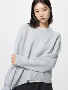 ⭐︎新品未使用⭐︎UNIQLO スフレヤーンクルーネックセーター ライトグレー L