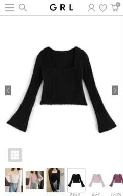 新品！タグ付き　GRL スクエアネックフレアスリーブフェザーニットトップス