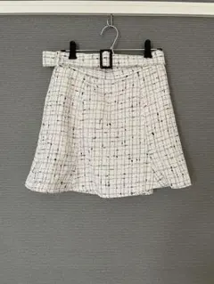 新品 美品 アズノゥアズプラス ツイード チェック柄 フレアキュロット F 毛混