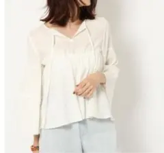 【定価15000円】BABYLONE リネン混 ギャザー フレア ブラウス 38のサムネイル