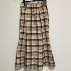 earth チェック　マーメイド　オレンジ　黄色　ロングスカート　チャック付き