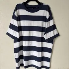 UNIQLO XL ネイビーとホワイト ストライプ Tシャツ
