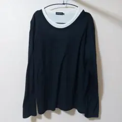 ブラック/ホワイト 長袖カットソー　Lサイズ　メンズ