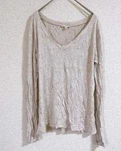 ゼナナアウトフィッターズ 長袖 Tシャツ Vネック L 薄茶 綿 伸縮