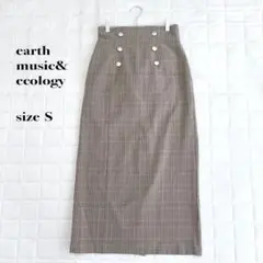 earth music&ecologyチェック柄ロングタイトスカートSブラウン