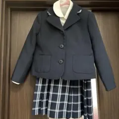 ネイビー ブレザー　チェックスカートシャツ3点セットフォーマルスーツ 卒園入学