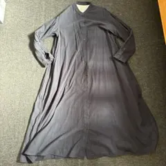 無印良品　両面起毛フランネルスタンドカラー長袖ワンピース 婦人L・ダークネイビー