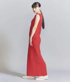 コットンダブルフェイス Iライン マキシワンピース