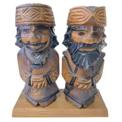 yw22 木彫り アイヌの夫婦 ニポポ人形 木工民芸品 郷土品２体セット レトロ