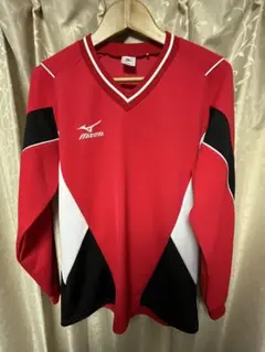 Mizuno レッド 長袖 Vネック スポーツウェア