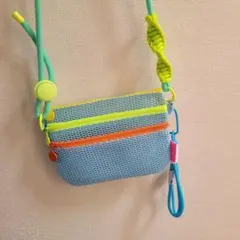 ミントブルー 2way メッシュショルダーポーチ 3層式