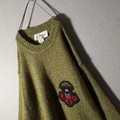 イタリア製★CASTELBAJAC モヘアニット 刺繍ワッペン カーキ XL程度