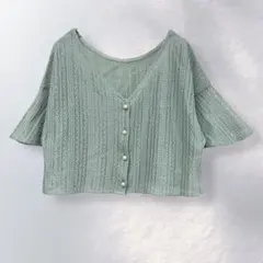 k294》ミスティウーマン ニットカーディガン ショート丈 パールボタン F