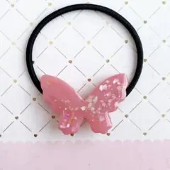 4207】2羽のインコちゃん レジンヘアゴム 蝶 蝶々型 レジン