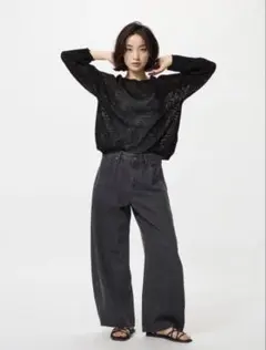 ユニクロ バギーカーブジーンズ 丈短め 08ダークグレー サイズ27