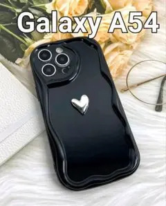 【訳あり】Galaxya54ケース　なみなみ　黒　ウェーブ　ハート　韓国