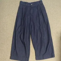 ダークブルー ワイドパンツ デニムプリーツ