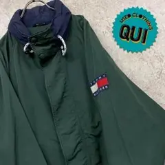 レア90s古着○トミーヒルフィガー刺繍ナイロンジャケット グリーン メンズL