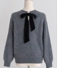 バックリボン シャギーニット グレー