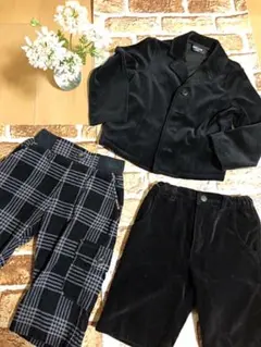 COMME CA ISM 黒ジャケットと黒チェックズボン2着　３点セット