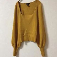FOREVER21【M】フォーエバー21 マスタード リブニット ボリューム袖のサムネイル