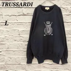 トラサルディ 【L】 長袖トレーナー フロント刺繍 ネイビー コットン