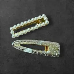 パール＆ラメ ヘアクリップ 2点セット