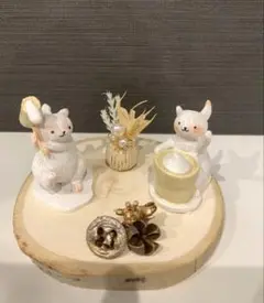 ナチュラルキッチン　お月見　餅つきうさぎ　木の実　お花アレンジ　木製プレート5点