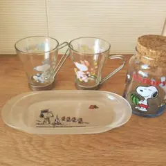 スヌーピー グラス2個とプレート　キャニスター　セット　レトロ