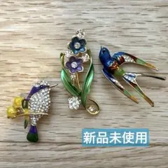 鳥　小鳥　お花　モチーフ　ブローチ