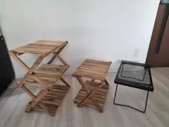 【3点セット】キャプテンスタッグ木製ラック3段＆2段＋チルキャンピングテーブルのサムネイル