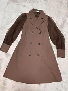 rienda ブラウン ダブル トレンチコート袖シースルー